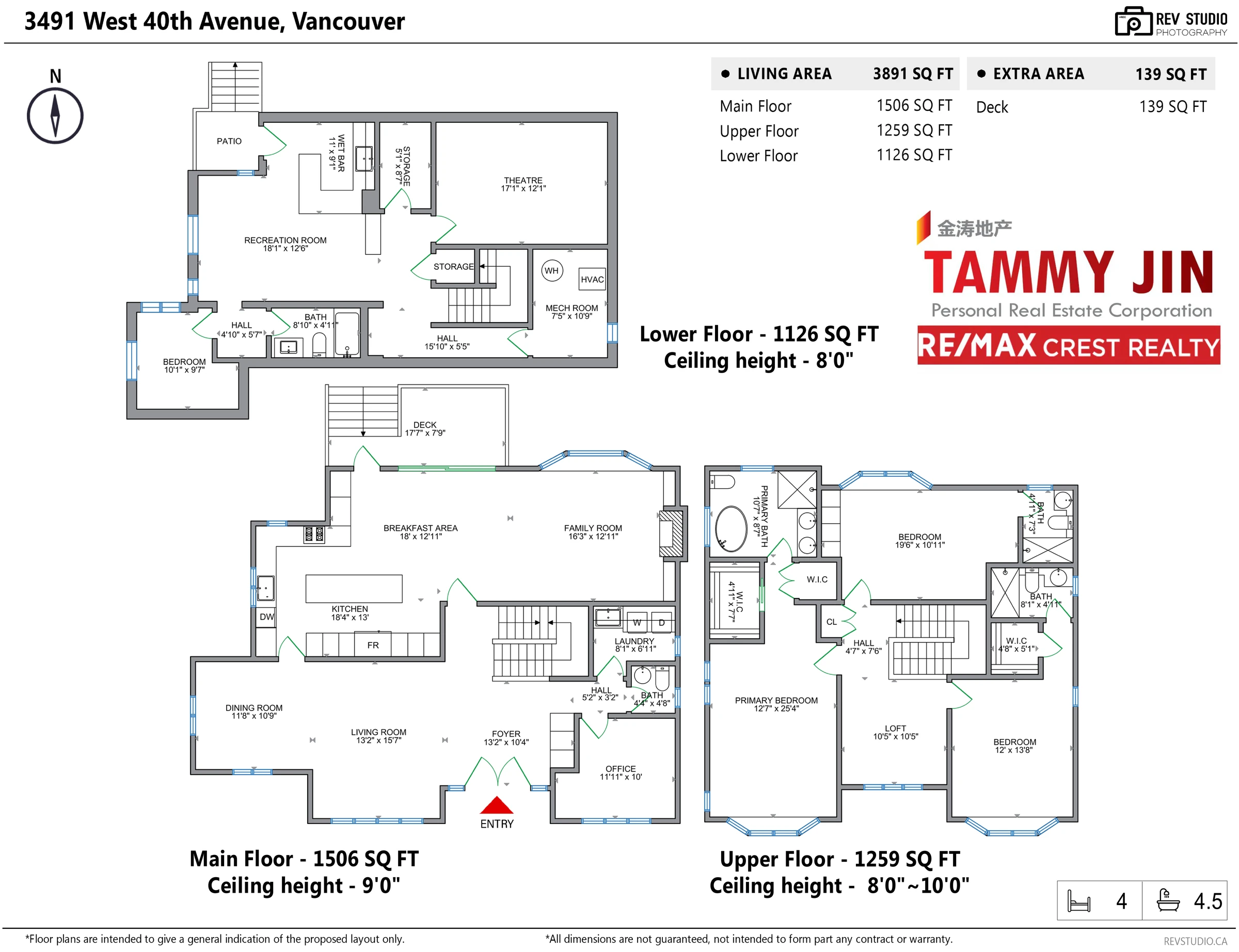 Floor plan of 3491 West 40th Avenue: lower, main and upper floors with room dimensions